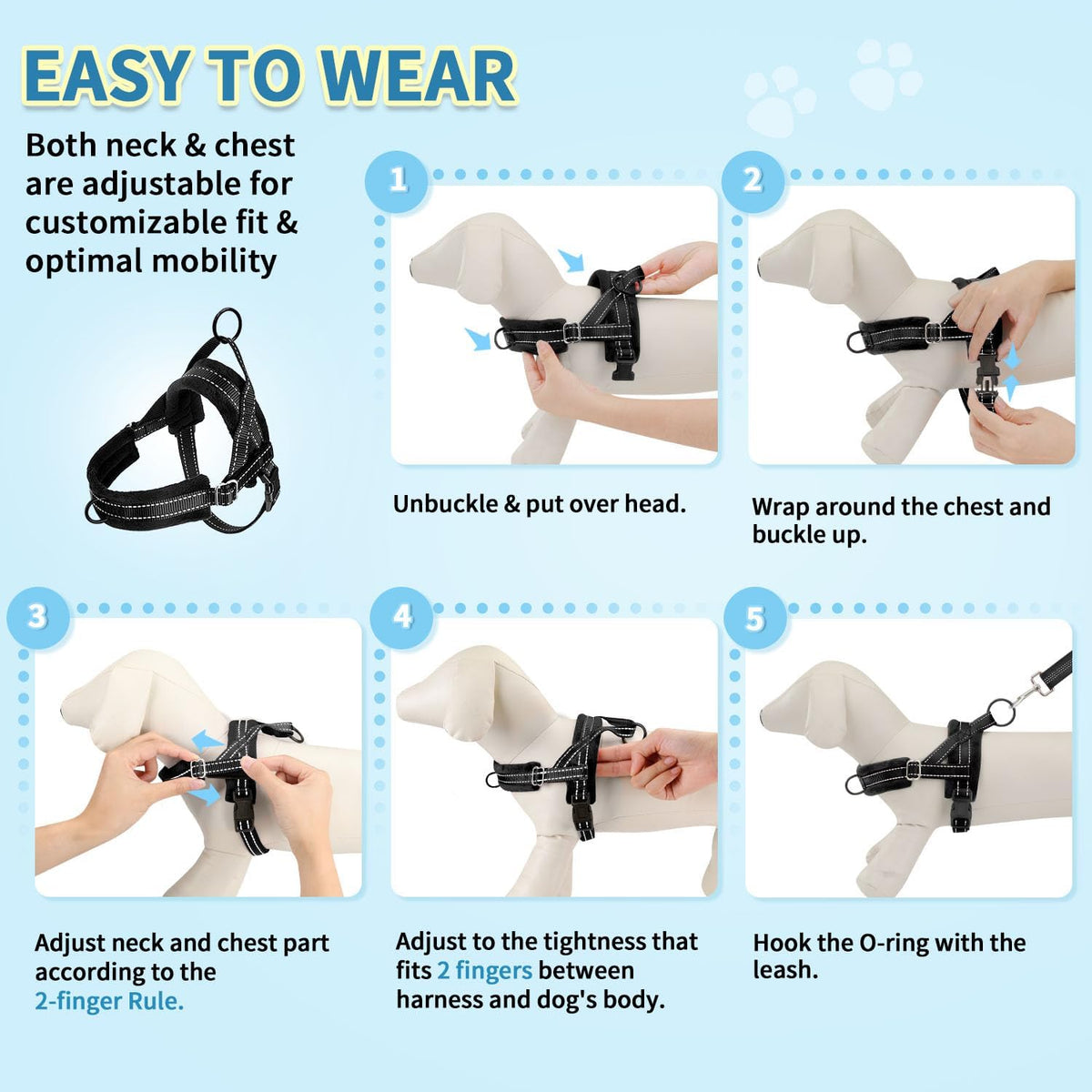 No Pull Small Dog Harness and Leash Set with Front Clip