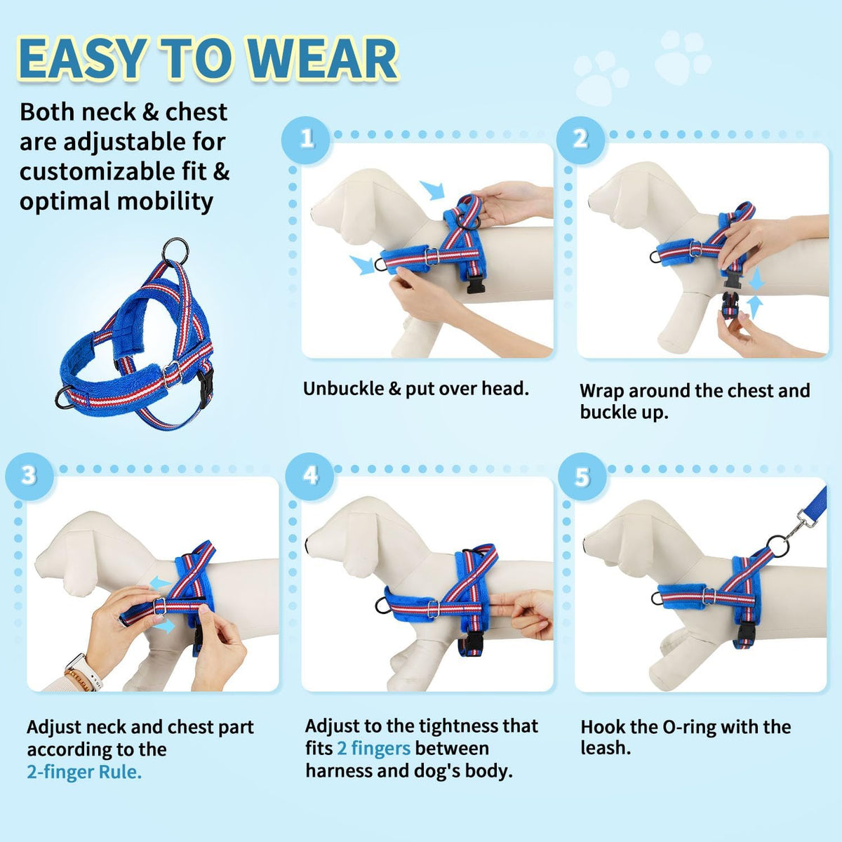 No Pull Small Dog Harness and Leash Set with Front Clip