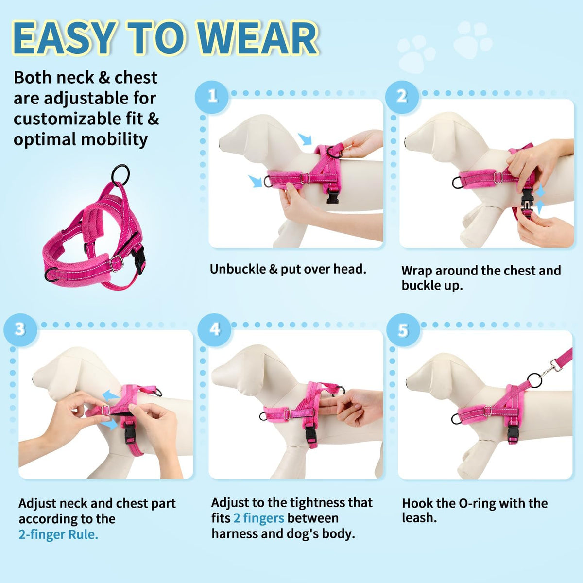 No Pull Small Dog Harness and Leash Set with Front Clip