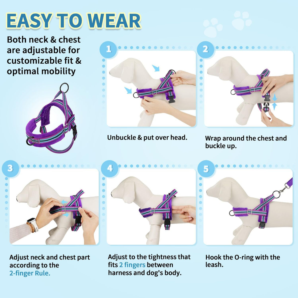 No Pull Small Dog Harness and Leash Set with Front Clip