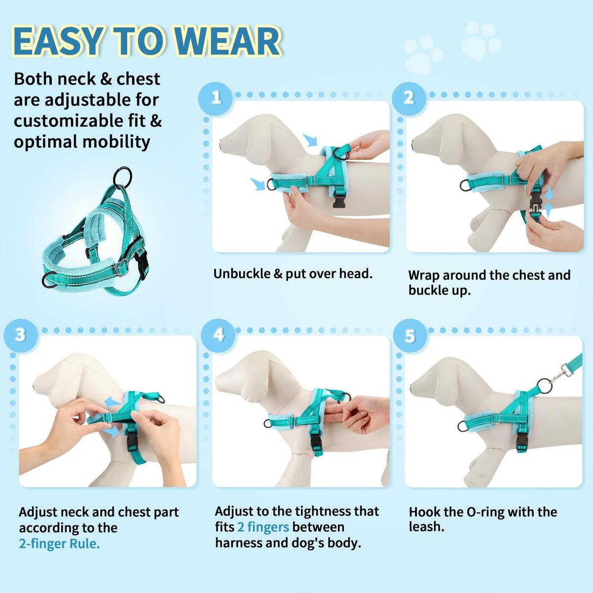 No Pull Small Dog Harness and Leash Set with Front Clip