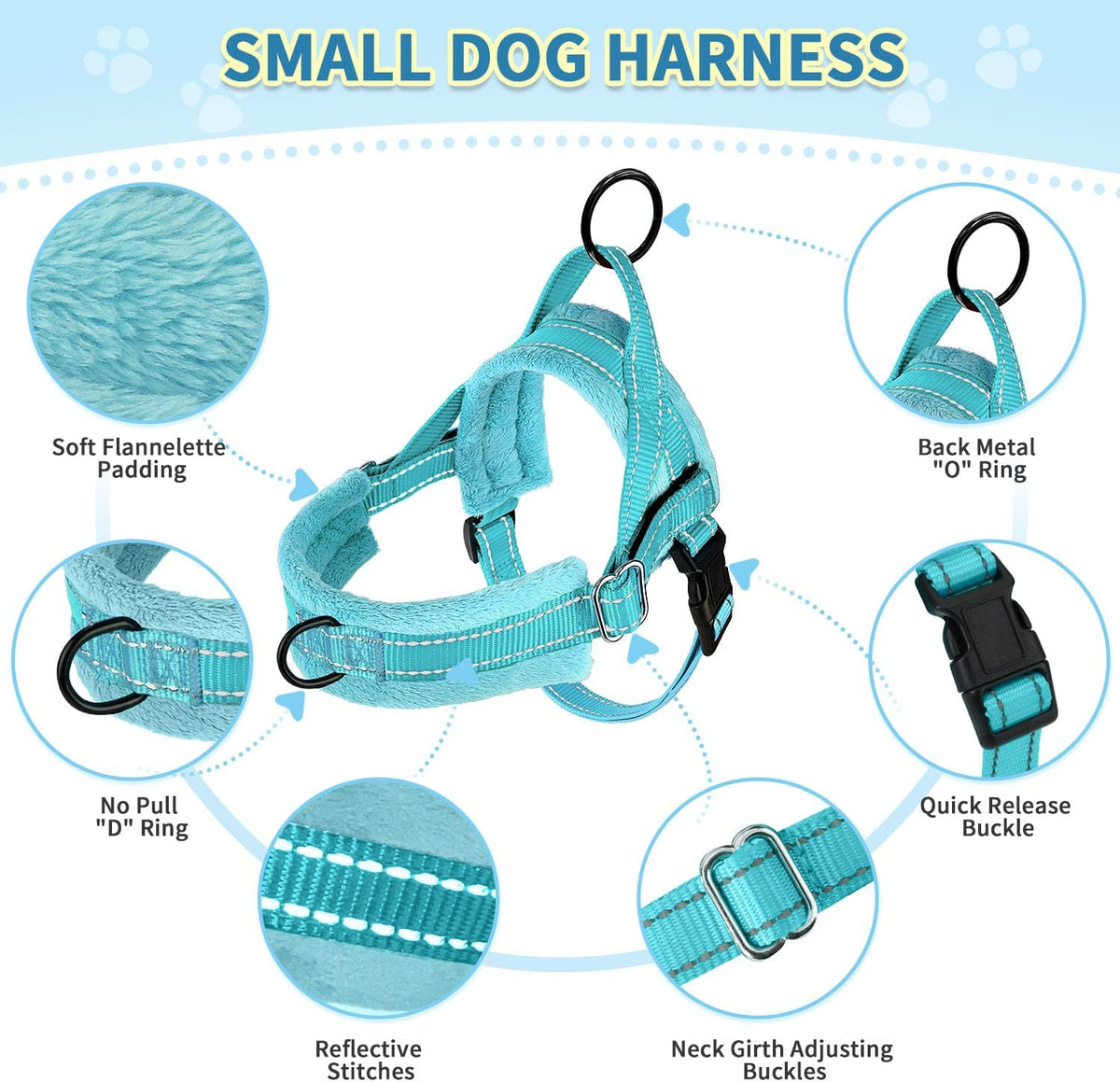 No Pull Small Dog Harness and Leash Set with Front Clip
