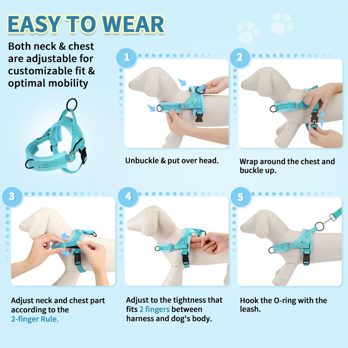 No Pull Small Dog Harness and Leash Set with Front Clip