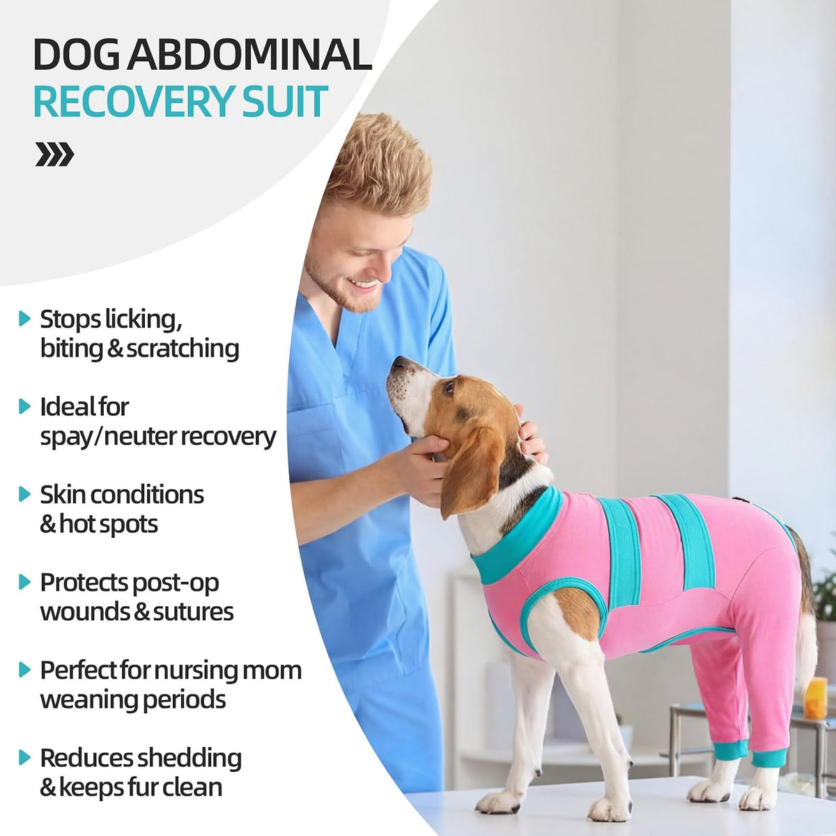 Dog Recovery Suit, Spay/Neuter Surgery Onesie for Dogs, Pink, XL