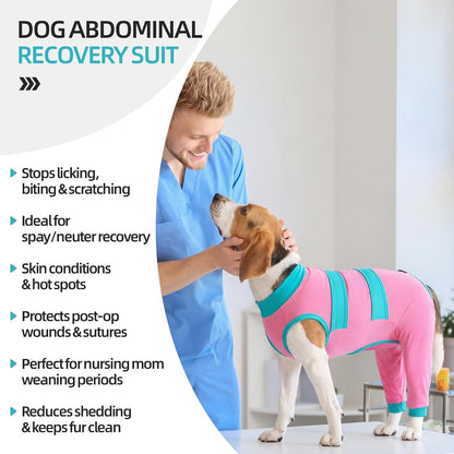 Dog Recovery Suit, Spay/Neuter Surgery Onesie for Dogs, Pink, XL