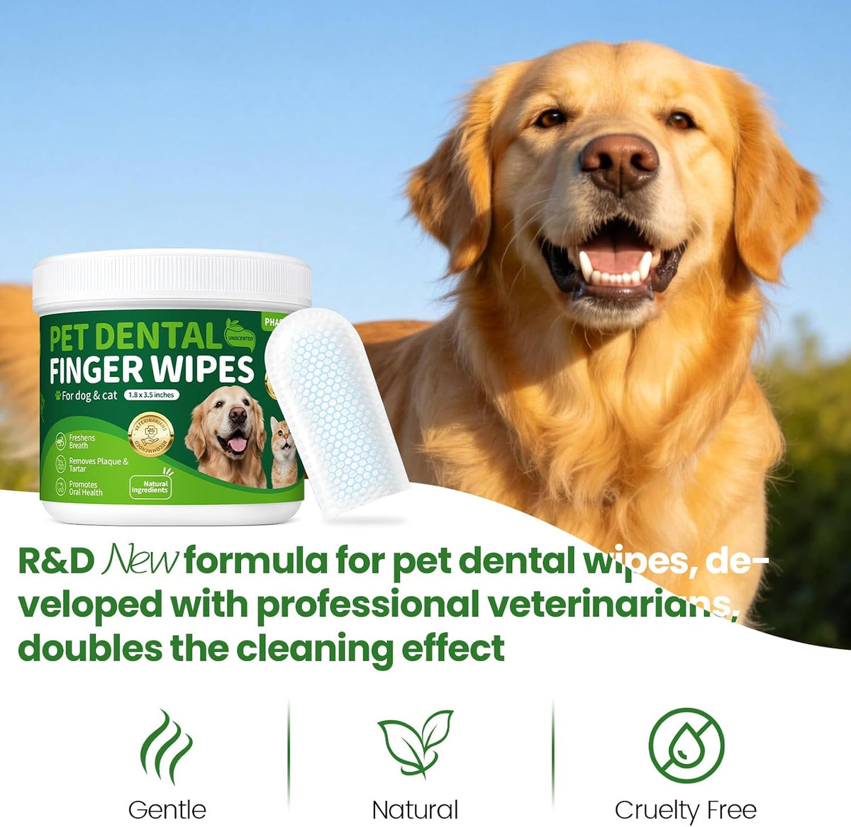 Pet Tooth Brushing Kit, 60Ct Teeth Cleaning Wipes for Dogs & Cats