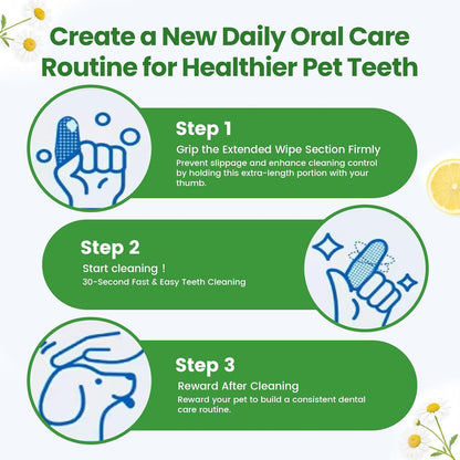 Pet Tooth Brushing Kit, 60Ct Teeth Cleaning Wipes for Dogs & Cats