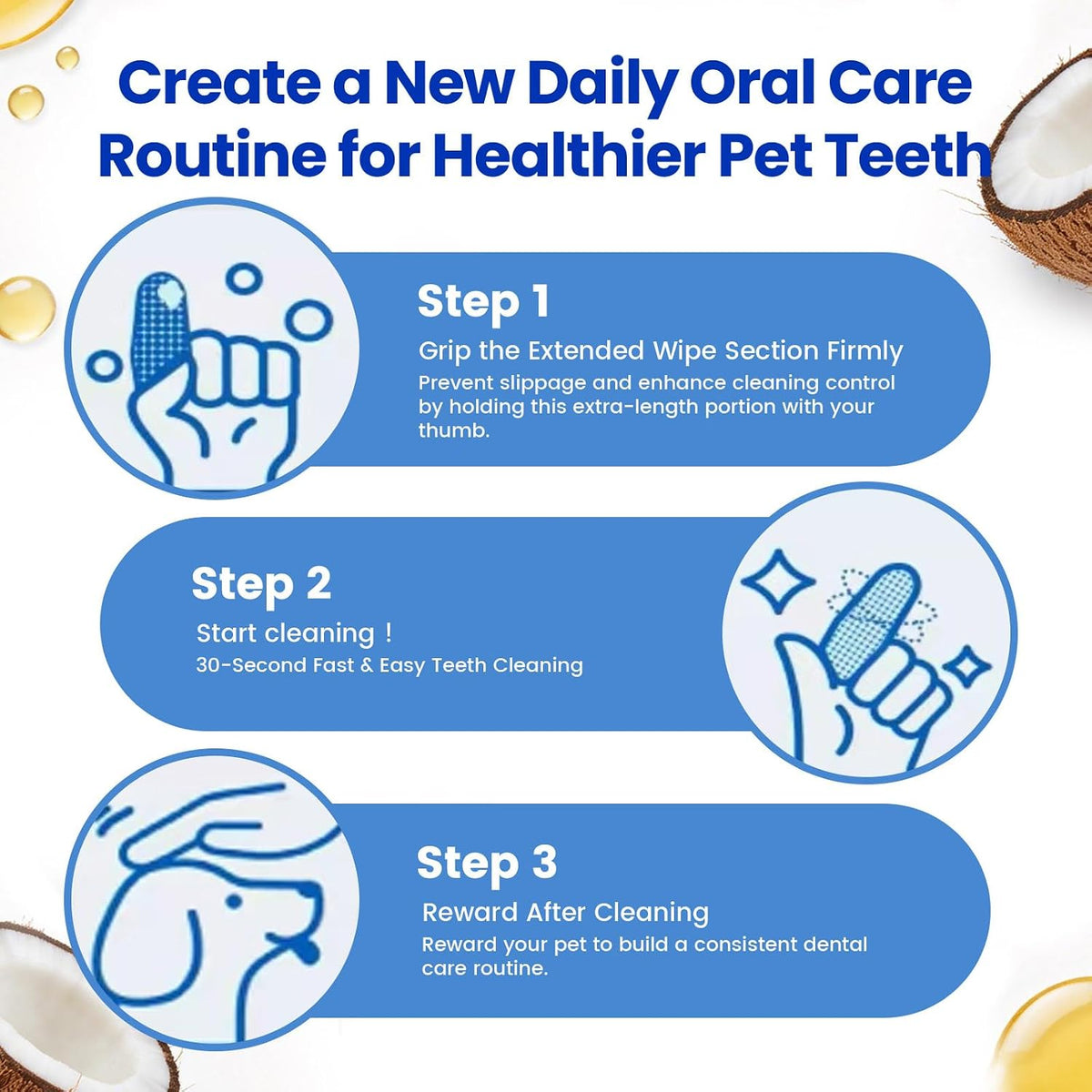 Pet Tooth Brushing Kit, 60Ct Teeth Cleaning Wipes for Dogs & Cats