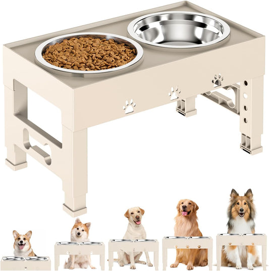 Elevated Dog Bowls with 2 Stainless Steel Bowls, 5-Height Adjustable Stand (3.1", 9" to 12"), for Improved Digestion & Neck Support, Easy Clean, Non-Slip Base Raised Feeder for Medium Large Dogs