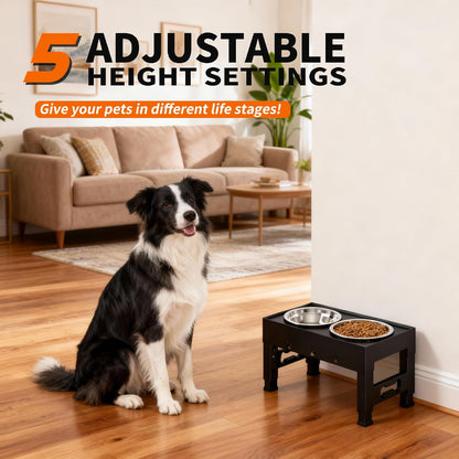 Elevated Dog Bowls with 2 Stainless Steel Bowls, 5-Height Adjustable Stand (3.1", 9" to 12"), for Improved Digestion & Neck Support, Easy Clean, Non-Slip Base Raised Feeder for Medium Large Dogs