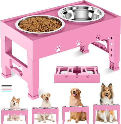Elevated Dog Bowls with 2 Stainless Steel Bowls, 5-Height Adjustable Stand (3.1", 9" to 12"), for Improved Digestion & Neck Support, Easy Clean, Non-Slip Base Raised Feeder for Medium Large Dogs