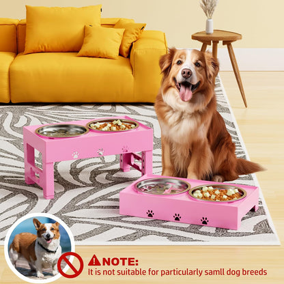 Elevated Dog Bowls with 2 Stainless Steel Bowls, 5-Height Adjustable Stand (3.1", 9" to 12"), for Improved Digestion & Neck Support, Easy Clean, Non-Slip Base Raised Feeder for Medium Large Dogs