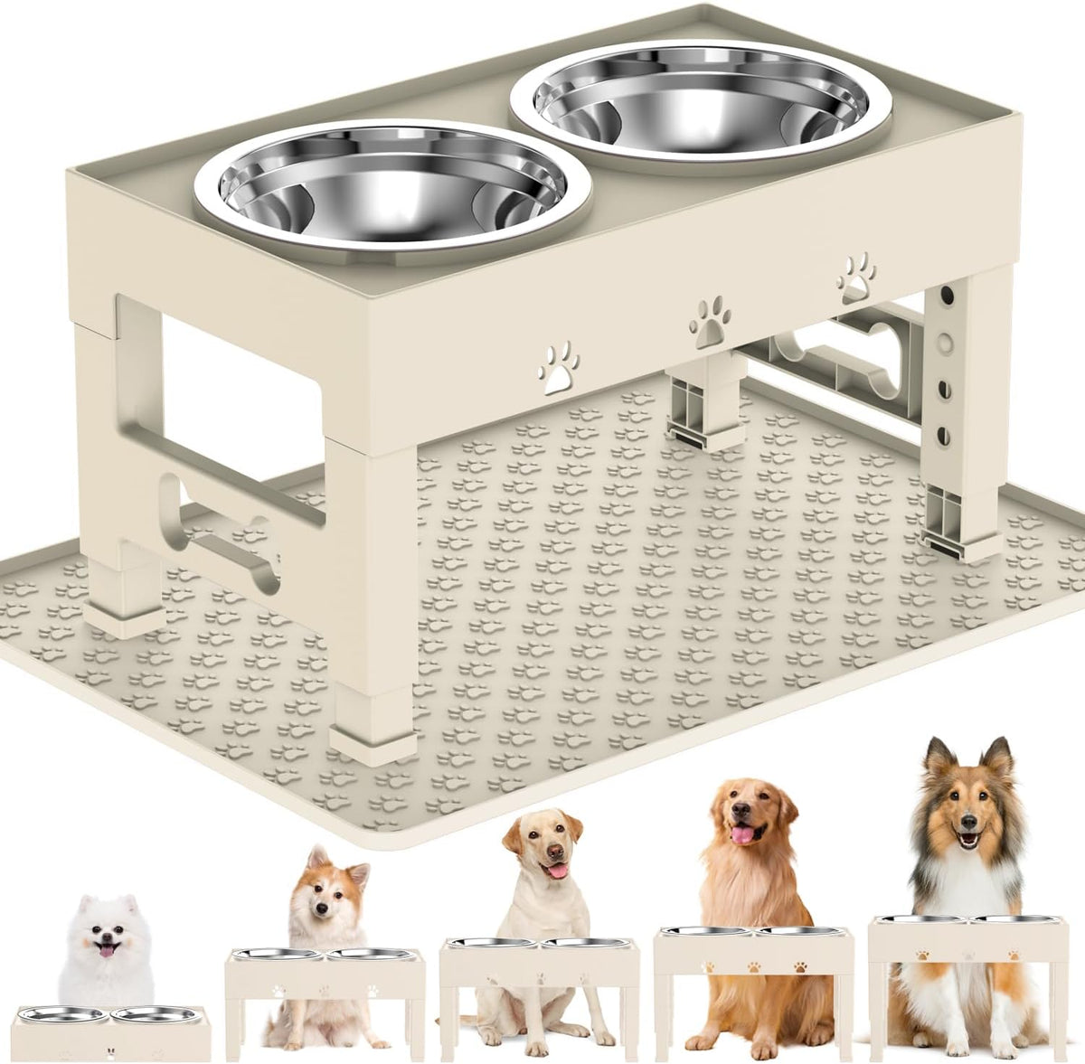 Elevated Dog Bowls with 2 Stainless Steel Bowls, 5-Height Adjustable Stand (3.1", 9" to 12"), for Improved Digestion & Neck Support, Easy Clean, Non-Slip Base Raised Feeder for Medium Large Dogs
