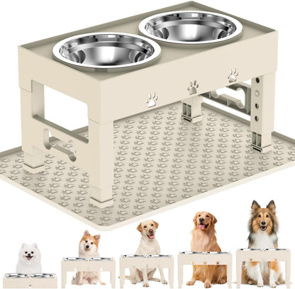 Elevated Dog Bowls with 2 Stainless Steel Bowls, 5-Height Adjustable Stand (3.1", 9" to 12"), for Improved Digestion & Neck Support, Easy Clean, Non-Slip Base Raised Feeder for Medium Large Dogs