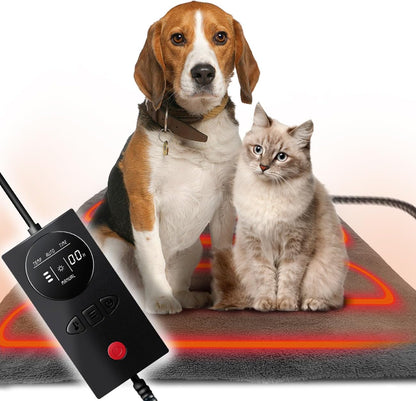 Pressure Activated Pet Heating Pad 18 x 22,Gravity Sensing,Automatic or Manual Mode,Heated Dog Bed with Timer,Adjustable Temperature,Chew Resistant Cord,Waterproof & Washable Heated Pet Bed Mat