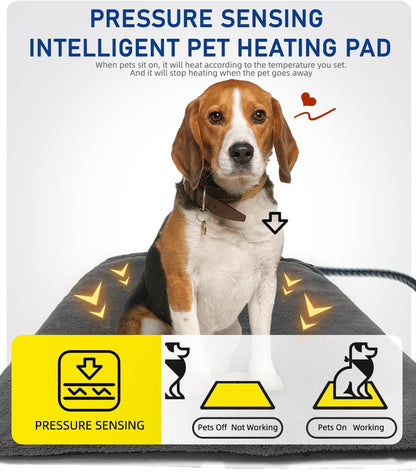Pressure Activated Pet Heating Pad 18 x 22,Gravity Sensing,Automatic or Manual Mode,Heated Dog Bed with Timer,Adjustable Temperature,Chew Resistant Cord,Waterproof & Washable Heated Pet Bed Mat