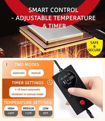 Pressure Activated Pet Heating Pad 18 x 22,Gravity Sensing,Automatic or Manual Mode,Heated Dog Bed with Timer,Adjustable Temperature,Chew Resistant Cord,Waterproof & Washable Heated Pet Bed Mat