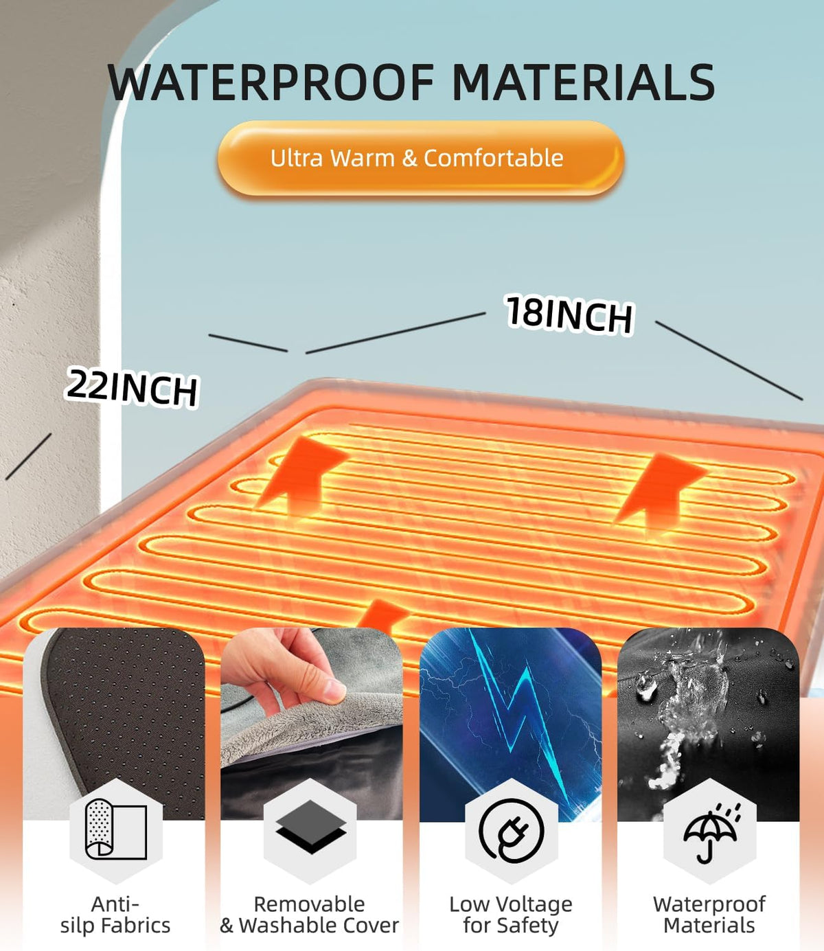 Pressure Activated Pet Heating Pad 18 x 22,Gravity Sensing,Automatic or Manual Mode,Heated Dog Bed with Timer,Adjustable Temperature,Chew Resistant Cord,Waterproof & Washable Heated Pet Bed Mat