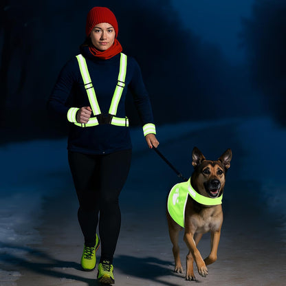 4 Pcs Reflective Running Gear for Dog Walking Reflective Vest Adjustable High Visibility, Sports Wristbands, Dog Safety Vest for Pets Outdoor Walking Cycling Camping(Fluorescent Green)