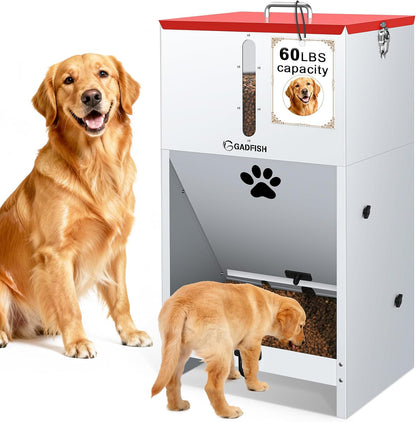 60 lbs Large Automatic Dog Feeder, Outdoor Heavy Duty Pet Feeder for Large Breed Dogs, with Viewing Window and Lockable Door