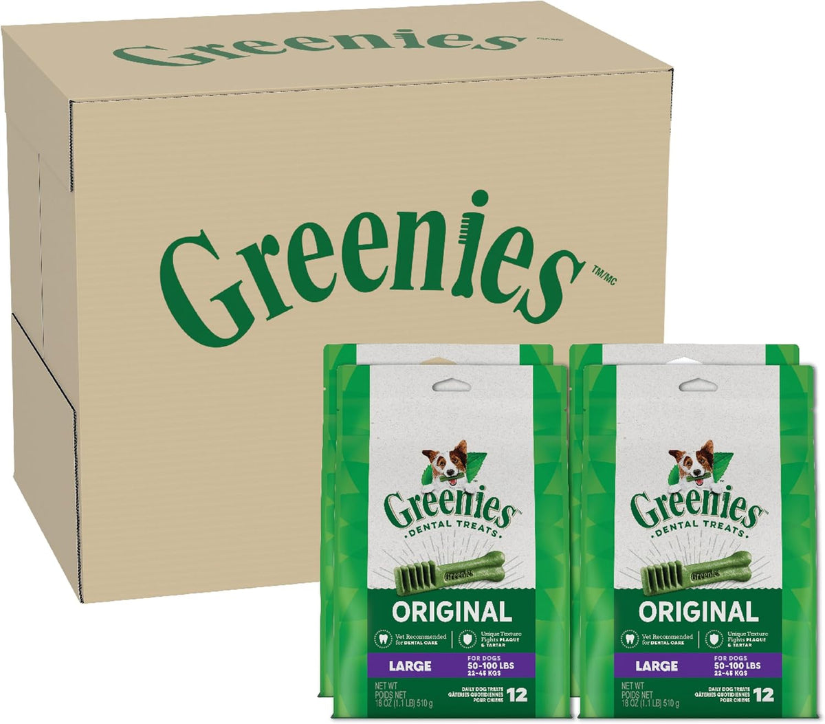 Large Natural Dental Dog Treats, Original Flavor