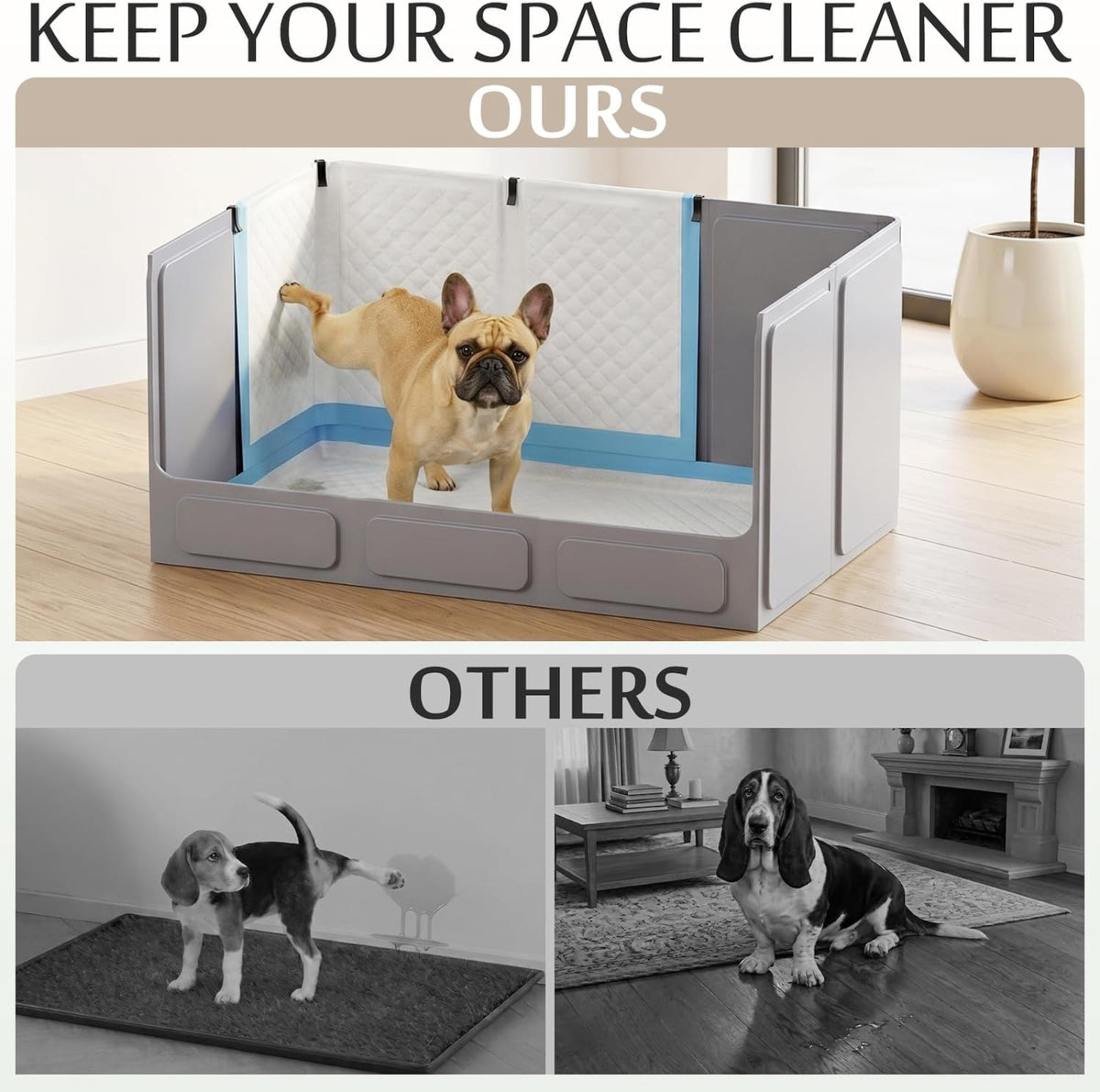 Dog Litter Box with High Walls, Foldable Pee Pad Holder, 33×22×16"