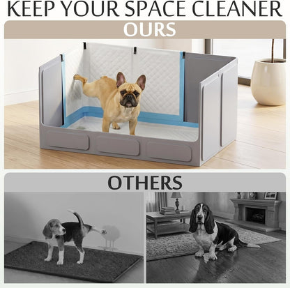 Dog Litter Box with High Walls, Foldable Pee Pad Holder, 33×22×16"