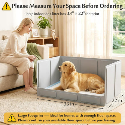 Dog Litter Box with High Walls, Foldable Pee Pad Holder, 33×22×16"