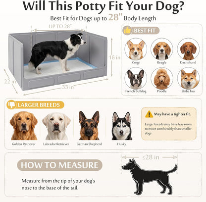 Dog Litter Box with High Walls, Foldable Pee Pad Holder, 33×22×16"