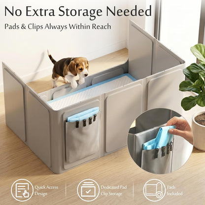 Dog Litter Box with High Walls, Foldable Pee Pad Holder, 33×22×16"