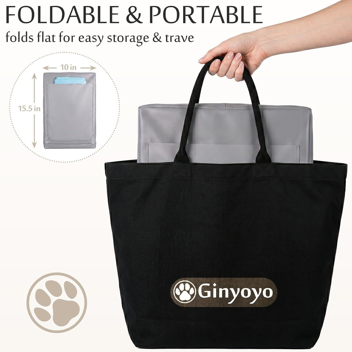 Dog Litter Box with High Walls, Foldable Pee Pad Holder, 33×22×16"