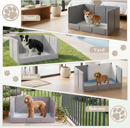 Dog Litter Box with High Walls, Foldable Pee Pad Holder, 33×22×16"