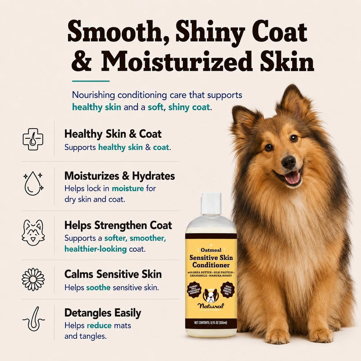 Sensitive Skin Dog Shampoo – Hypoallergenic Oatmeal Anti Itch Shampoo for Dogs, Gentle Puppy & Dog Wash with Aloe Vera, Manuka Honey & Chamomile, Odor Control, 12 oz