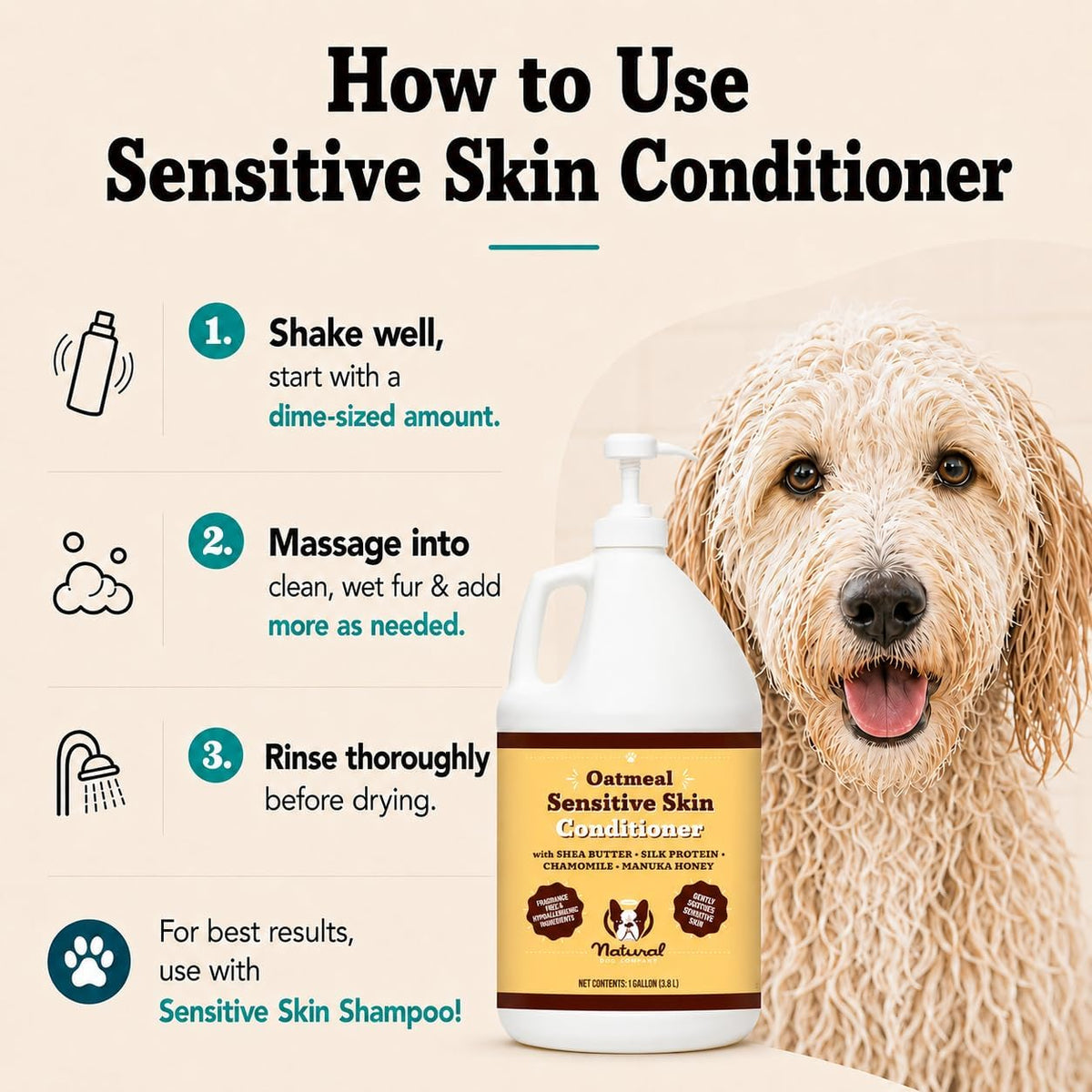 Sensitive Skin Dog Shampoo – Hypoallergenic Oatmeal Anti Itch Shampoo for Dogs, Gentle Puppy & Dog Wash with Aloe Vera, Manuka Honey & Chamomile, Odor Control, 12 oz