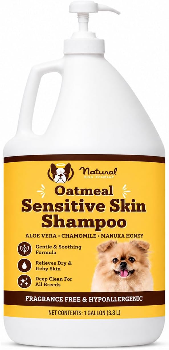 Sensitive Skin Dog Shampoo – Hypoallergenic Oatmeal Anti Itch Shampoo for Dogs, Gentle Puppy & Dog Wash with Aloe Vera, Manuka Honey & Chamomile, Odor Control, 12 oz