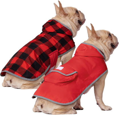 2-in-1 Reversible Dog Raincoat Hooded Poncho Rain Jacket Teal Dino L