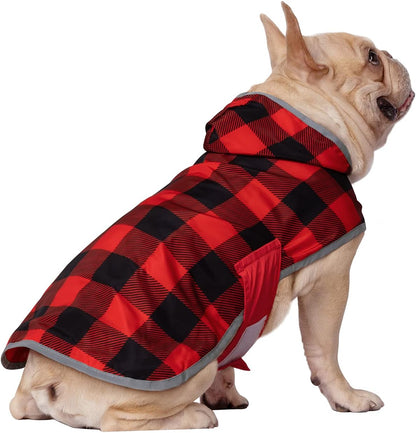 2-in-1 Reversible Dog Raincoat Hooded Poncho Rain Jacket Teal Dino L