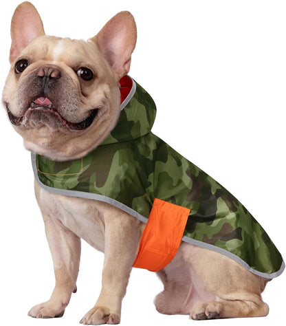 2-in-1 Reversible Dog Raincoat Hooded Poncho Rain Jacket Teal Dino L
