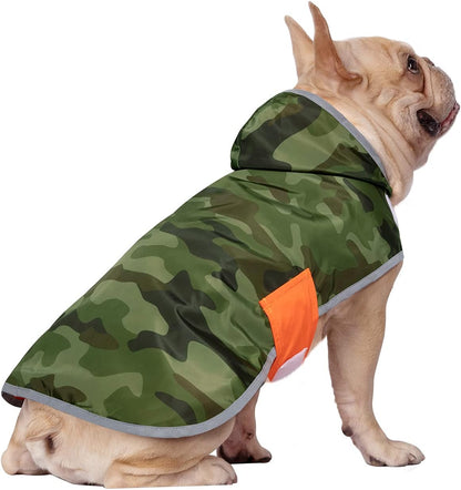 2-in-1 Reversible Dog Raincoat Hooded Poncho Rain Jacket Teal Dino L