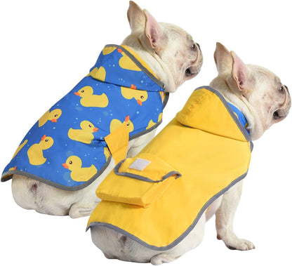 2-in-1 Reversible Dog Raincoat Hooded Poncho Rain Jacket Teal Dino L
