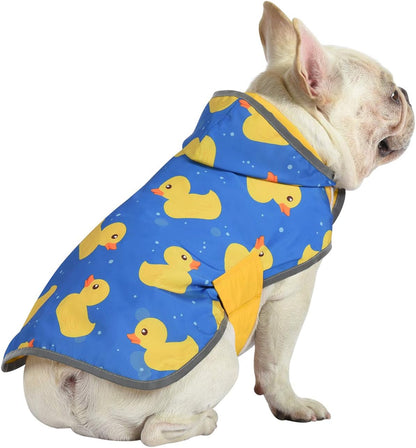 2-in-1 Reversible Dog Raincoat Hooded Poncho Rain Jacket Teal Dino L
