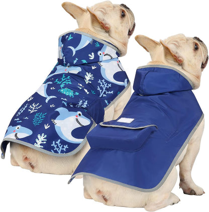 2-in-1 Reversible Dog Raincoat Hooded Poncho Rain Jacket Teal Dino L