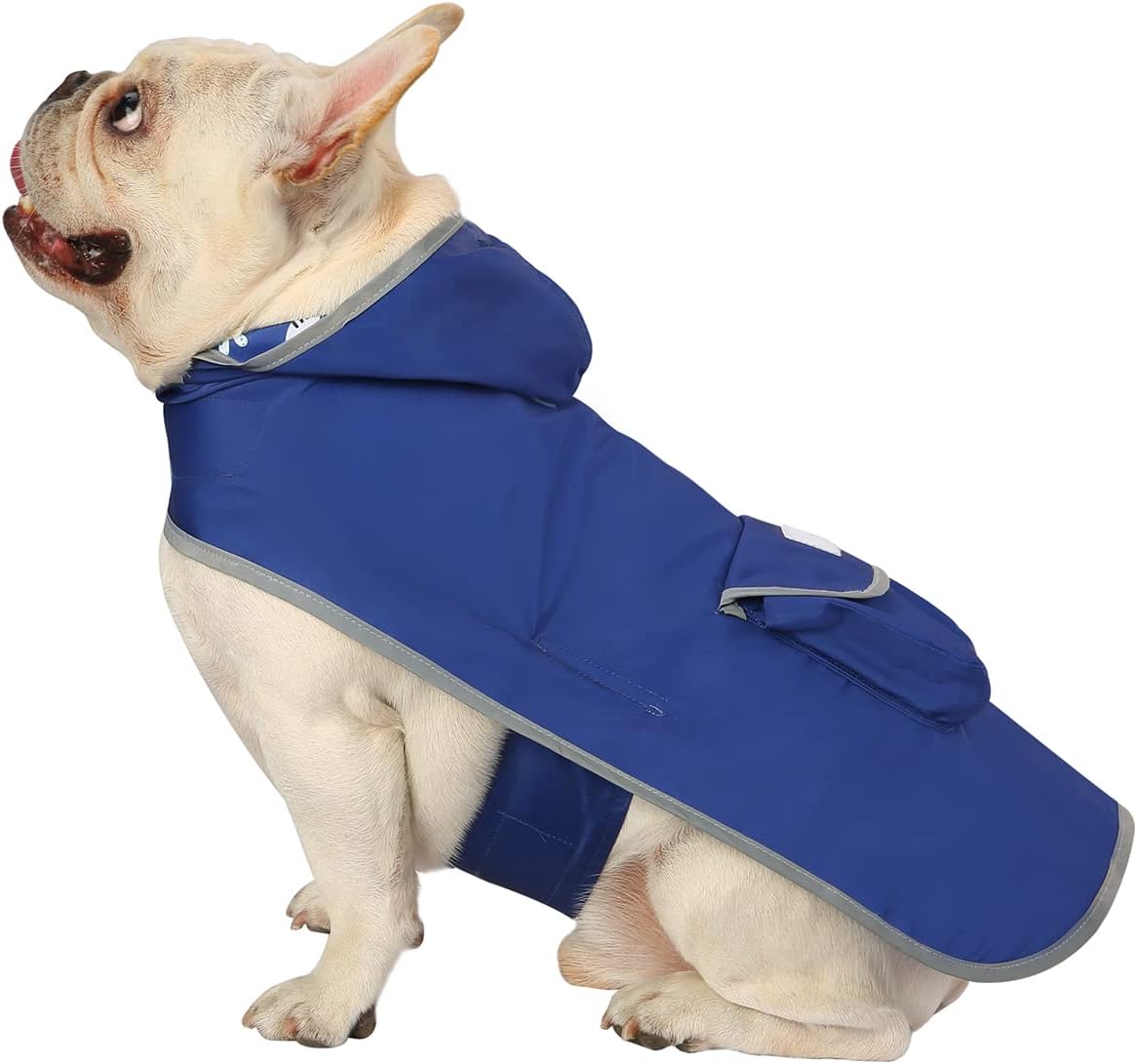 2-in-1 Reversible Dog Raincoat Hooded Poncho Rain Jacket Teal Dino L