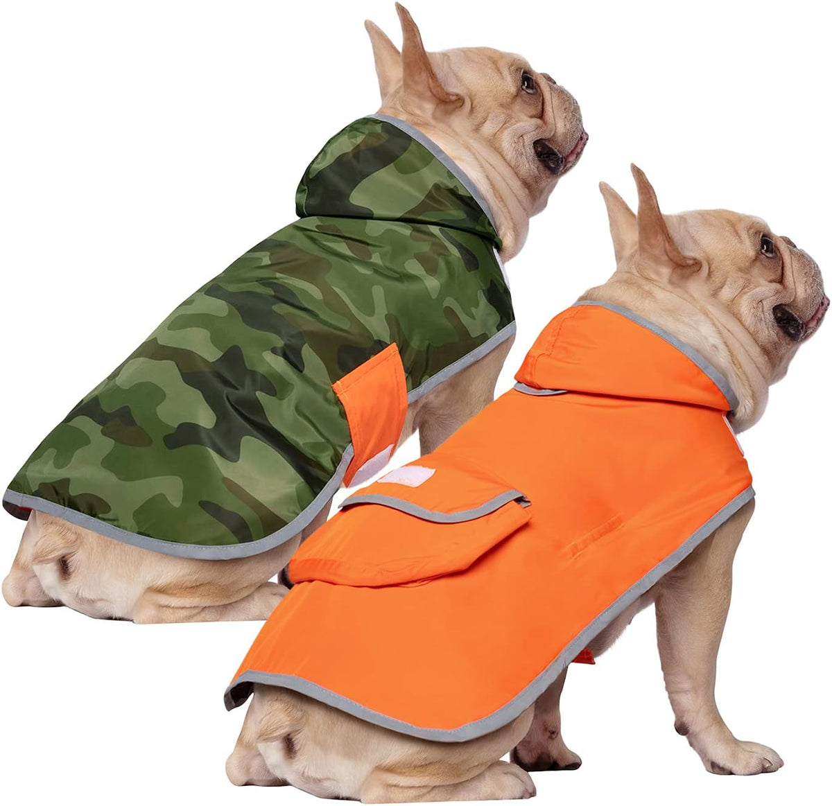 2-in-1 Reversible Dog Raincoat Hooded Poncho Rain Jacket Teal Dino L