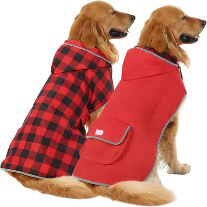 2-in-1 Reversible Dog Raincoat Hooded Poncho Rain Jacket Teal Dino L