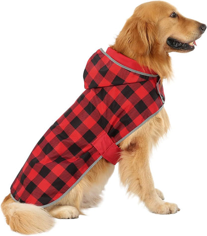 2-in-1 Reversible Dog Raincoat Hooded Poncho Rain Jacket Teal Dino L