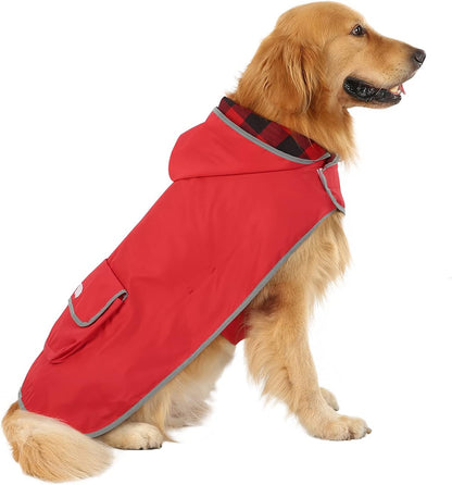 2-in-1 Reversible Dog Raincoat Hooded Poncho Rain Jacket Teal Dino L