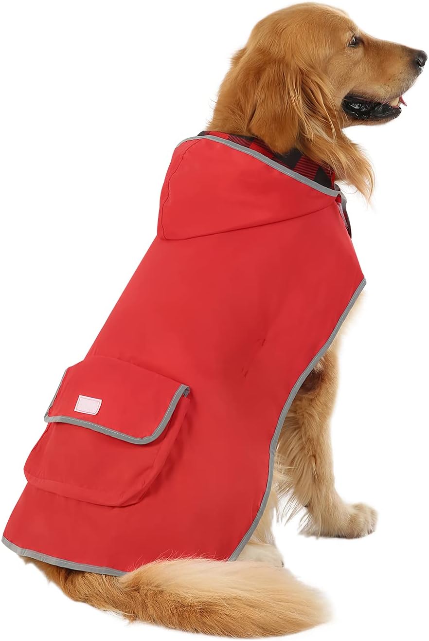 2-in-1 Reversible Dog Raincoat Hooded Poncho Rain Jacket Teal Dino L