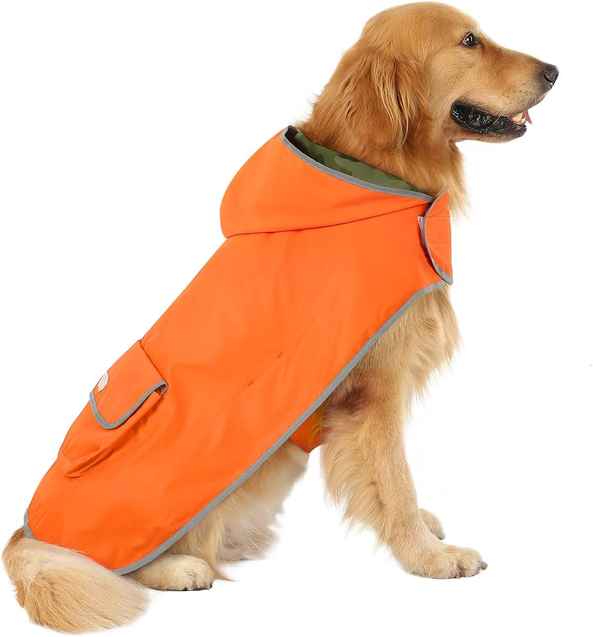 2-in-1 Reversible Dog Raincoat Hooded Poncho Rain Jacket Teal Dino L