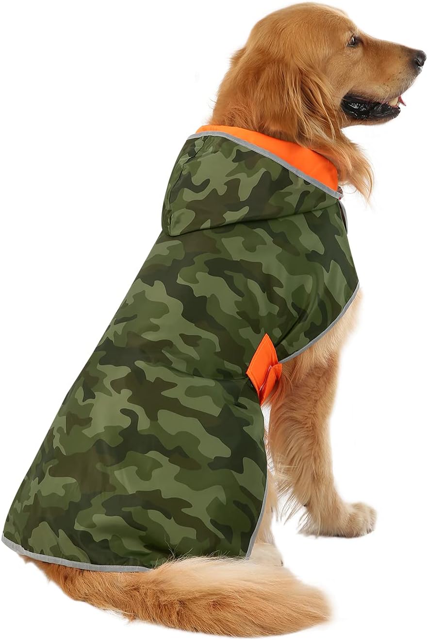 2-in-1 Reversible Dog Raincoat Hooded Poncho Rain Jacket Teal Dino L